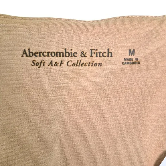 Abercrombie & Fitch Wrap Bodysuit Sz Med Long Sleeve Lined Tan Soft NWT Classic - Picture 3 of 9